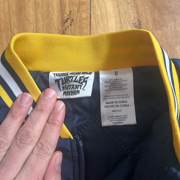 Navy Quilted Bomber Jacket with Yellow Trim - Picture 6 of 6
